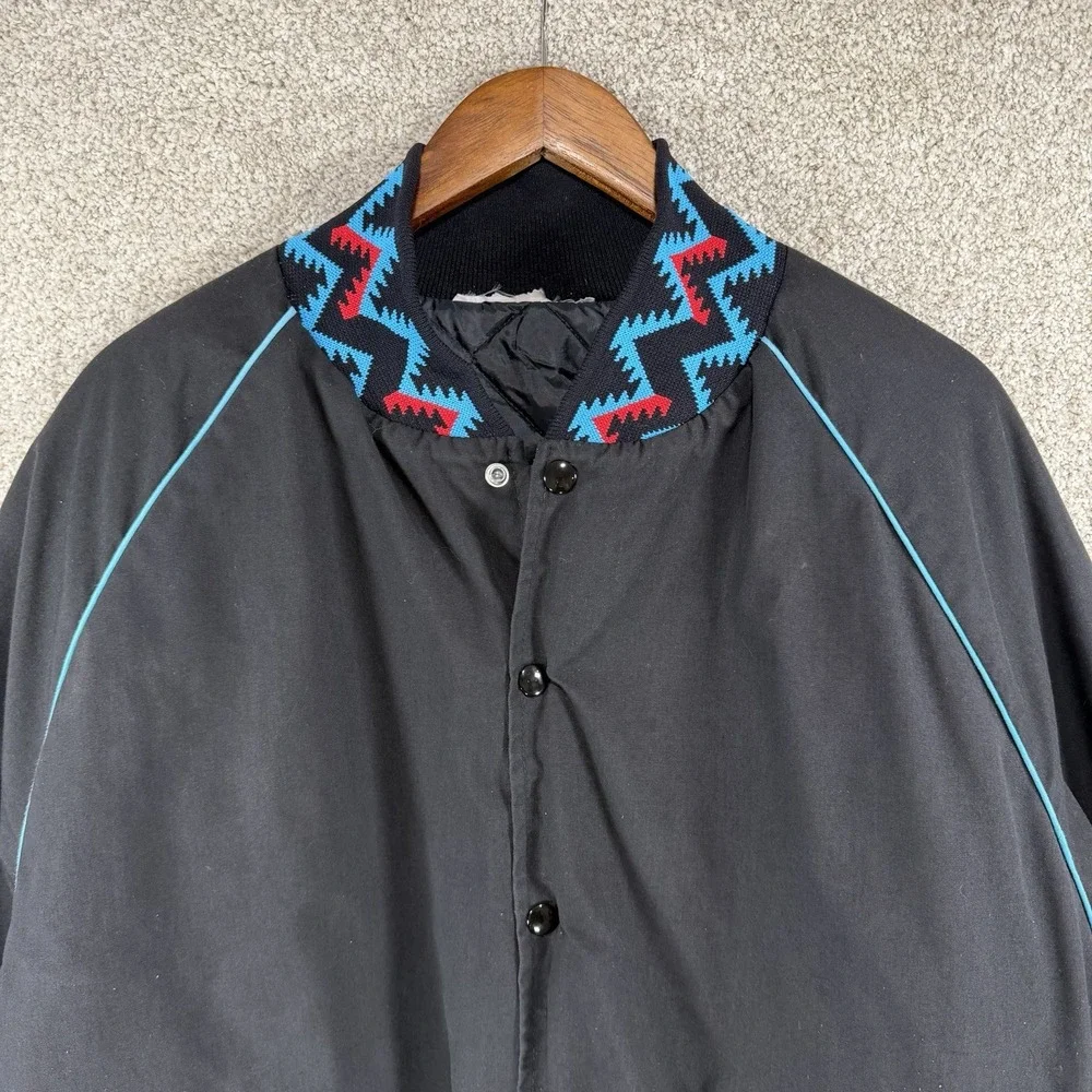 VTG Black Puffer Jacket Coat 90s Aztec Southwest‎ Trim Men's XL Baggy Retro
